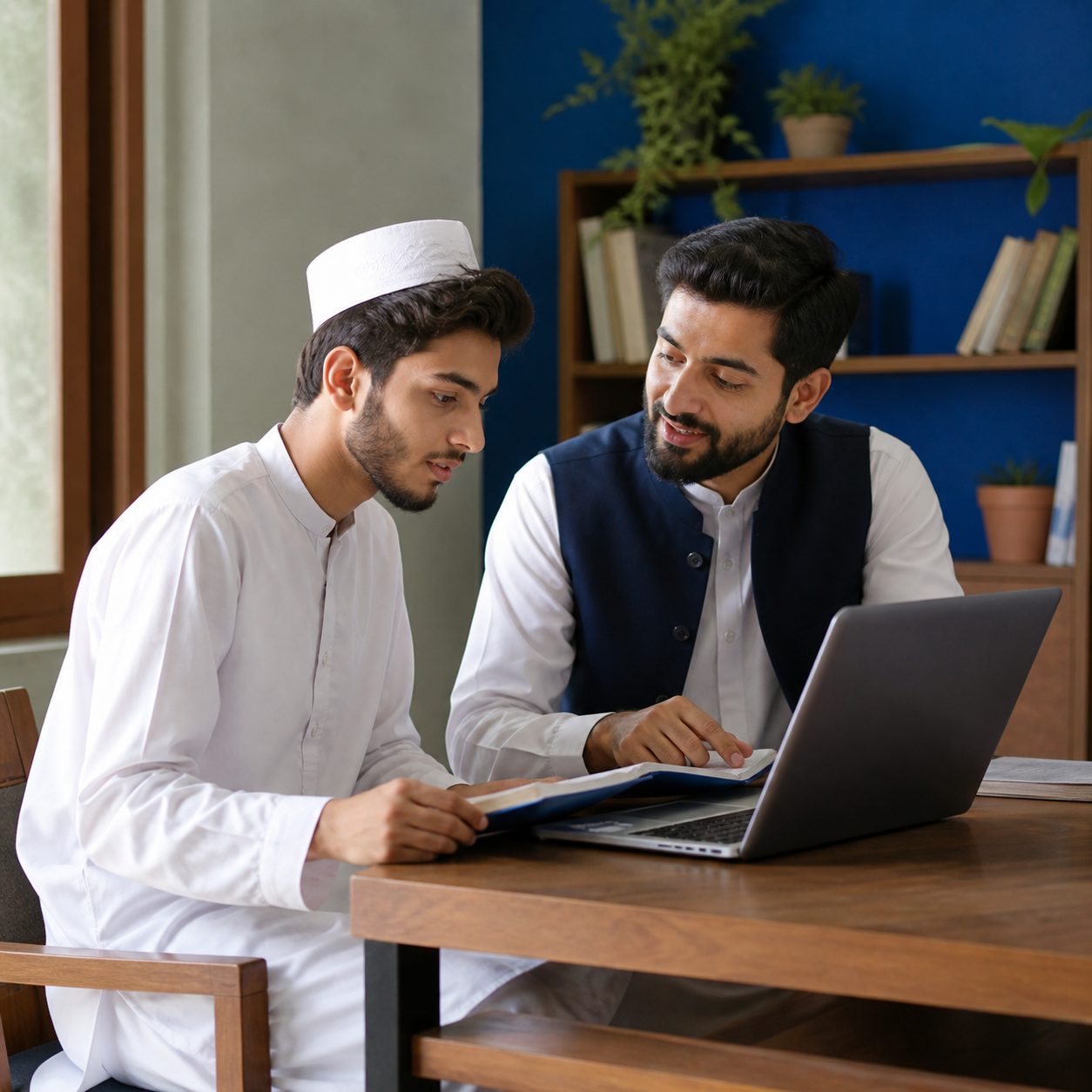 Mentor and student at a laptop