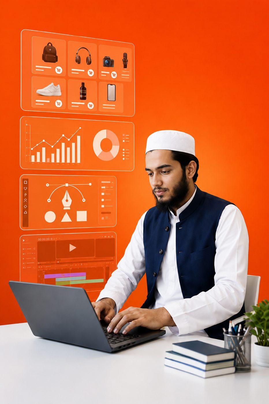 Scholar working on digital marketing