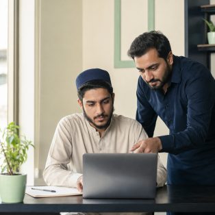 Mentor guiding a student